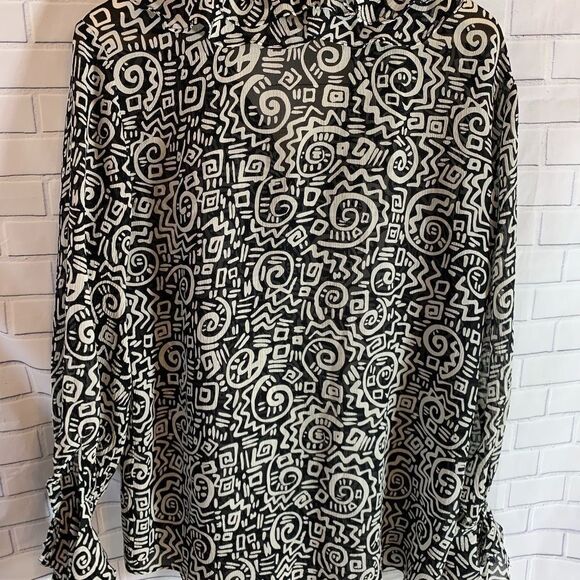 Chico's Black And White Silk Blouse Size 1/M - Picture 2 of 5
